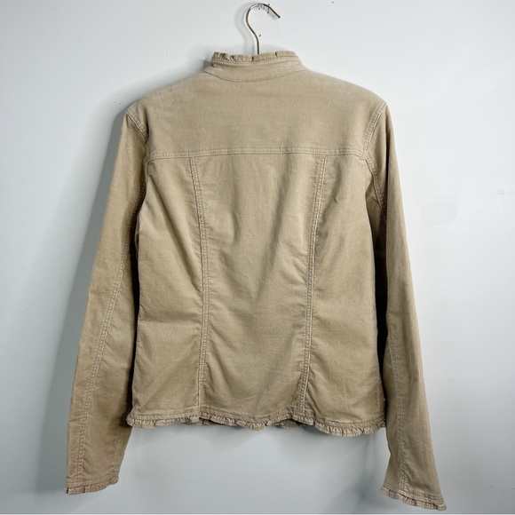 Dress Barn tan corduroy jacket button front ruffle collar hem cuffs Sz S - Picture 3 of 10